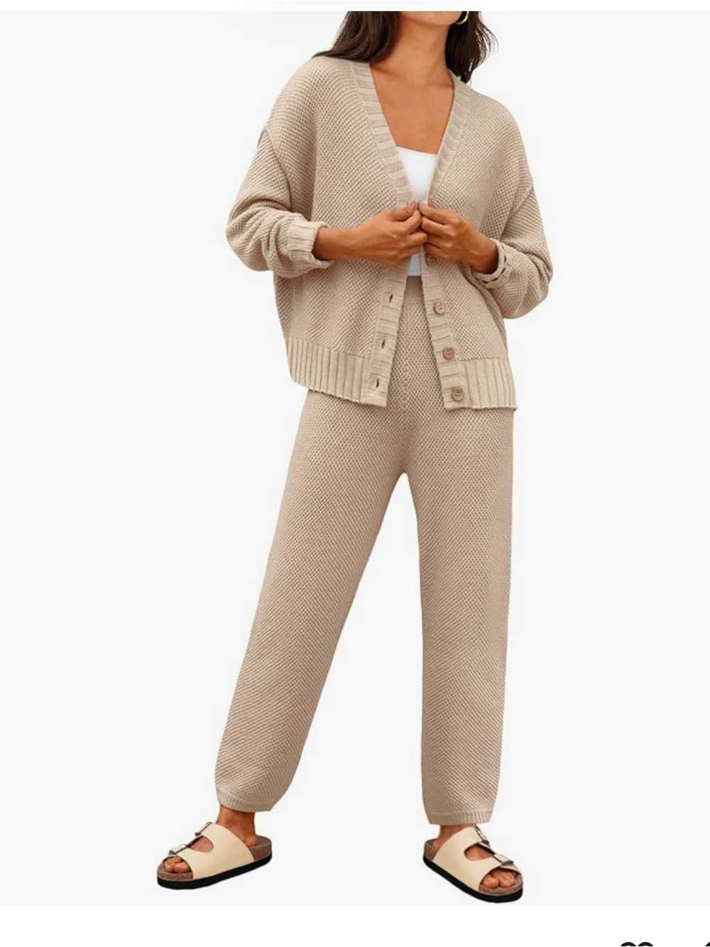 Cozy Knit Cardigan & Jogger Set - Beige